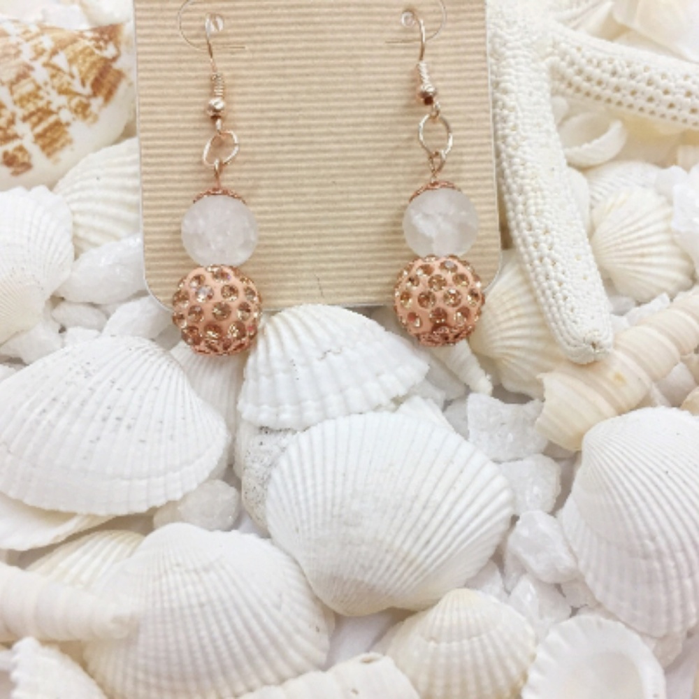 Anthropologie, rose gold, rhinestone earrings, New - Picture 2 of 3